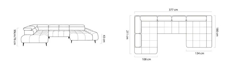Sedacia súprava BLUES XL – rozmery 377 x 211 cm, výška 99/76 cm, sed 43 cm